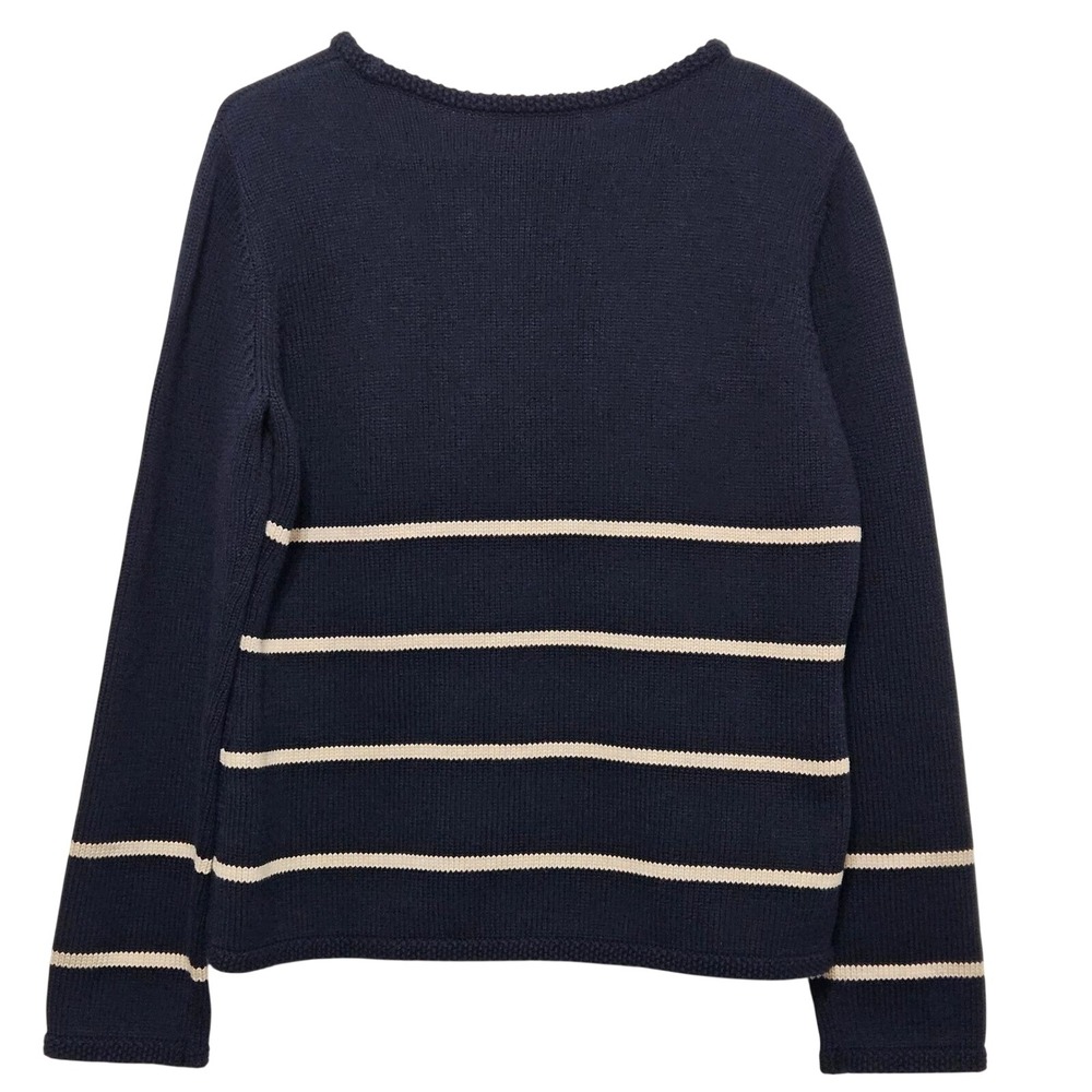 Y2K Casual Corner Navy Star Stripe Knit Sweater Coastal Nautical Old Money Large - Picture 2 of 9